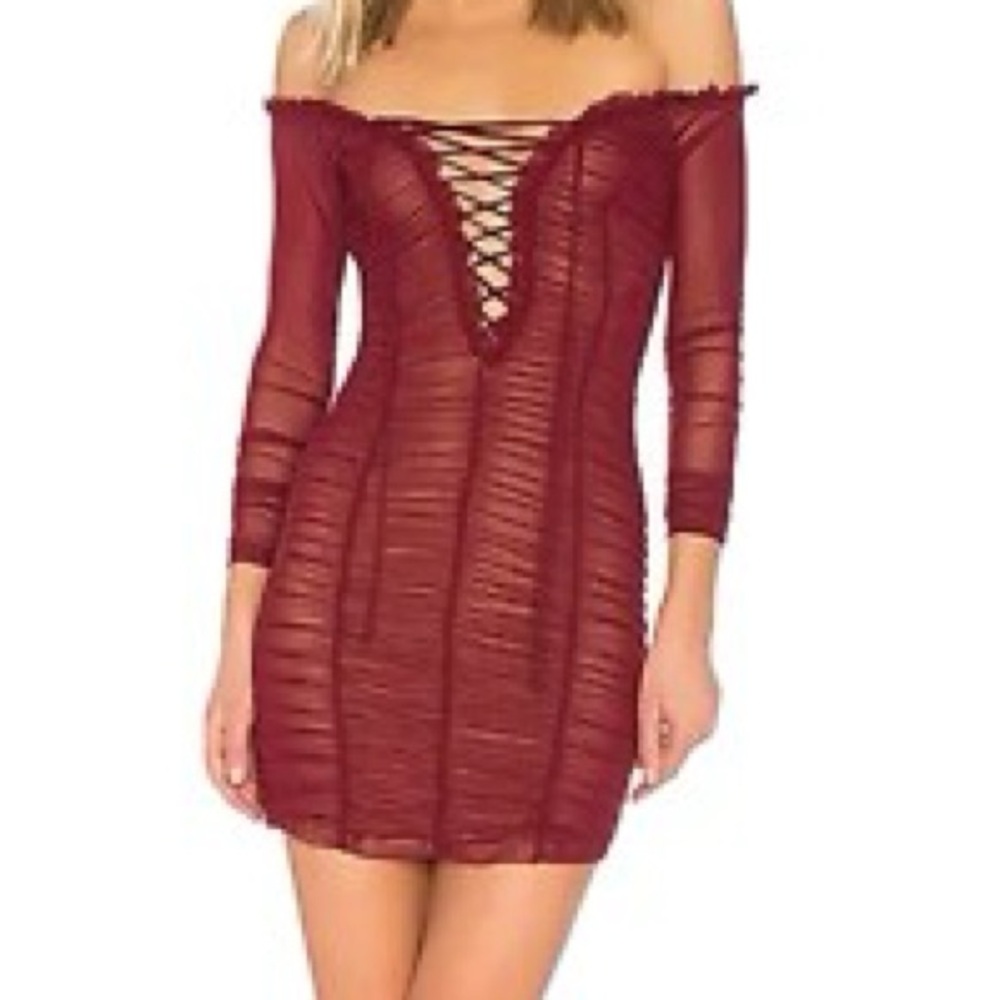 Majorelle jardin ruched mesh lace up dress